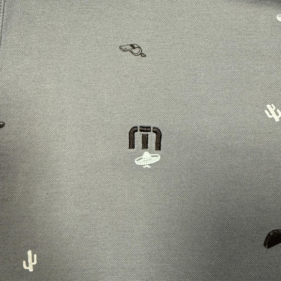 TravisMathew Polo Shirt Mens 2XL Gray All Over Print Golf Cactus Sombrero‎ Taco - Picture 3 of 10